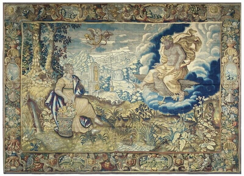 Tapisserie des Flandres - Epoque 17e siècle-Le Dieu Zeus - Dim:4.20Lx3.20H