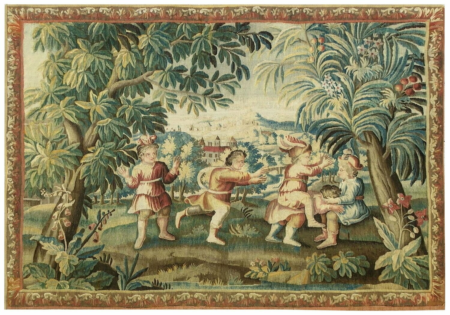 Tapisserie d'Aubusson - Scène: Colin-maillard - Epoque 18e.s - Dim:2.50Lx2.06H