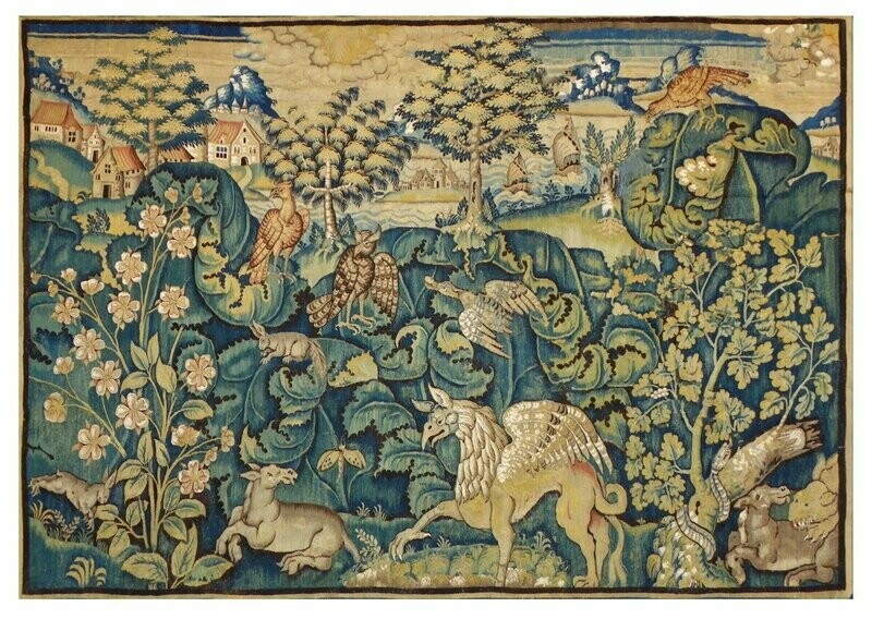 Tapisserie Feuilles de Choux - Atelier de la Marche - Epoque 16e - Dim:2.93LX2.05H