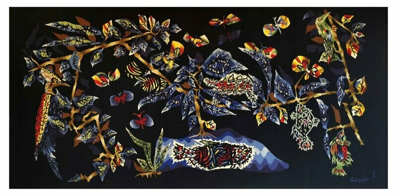 Tapisserie Aubusson de Jean Lurçat - "Le Pic espagnol" - Epoque 20e  - Dim:2.20Lx1.12H