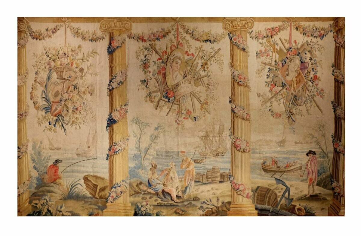 Tapisserie Aubusson - Scène Marine - Epoque 18e - Dim:L4.10xH2.28