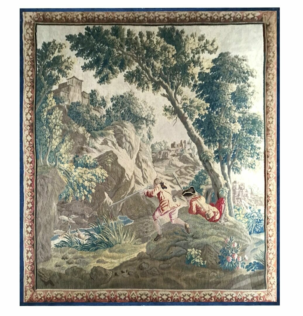 Tapisserie Aubusson - La Chasse aux canards - Epoque 18e - Dim:2.52Lx2.85H