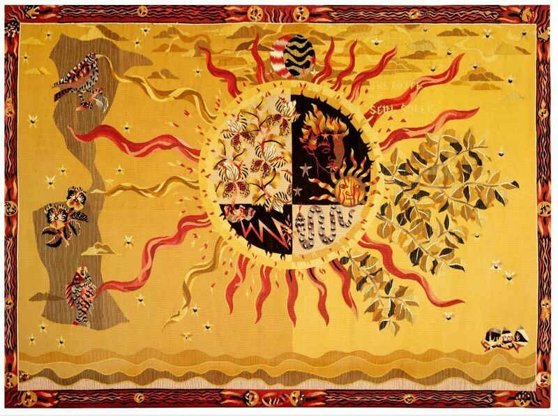 Tapisserie Aubusson de Jean Lurçat - "Une route, un seul soleil" - Epoque 20e - Dim:L2.75xH2.05