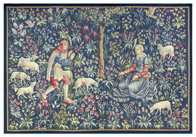 Tapisserie Aubusson - Berger Bergère - Epoque 20e - Dim:2.12Lx1.50H