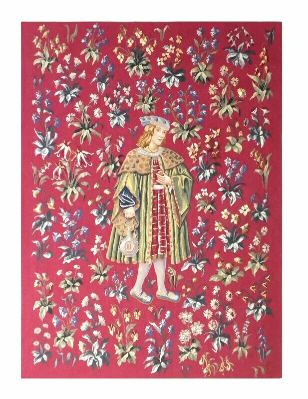 Tapisserie Aubusson - Le seigneur à la pomme - Epoque 20e - Dim:1.21Lx1.65H