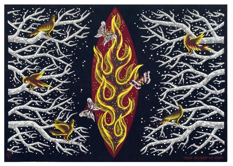 Tapisserie d'Aubusson - ​JEAN PICART LE DOUX "LA NEIGE ET LA FLAMME - 20e siècle  - Dim:1.90Lx1.37H