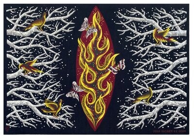 Tapisserie d'Aubusson - ​JEAN PICART LE DOUX "LA NEIGE ET LA FLAMME - 20e siècle - Dim:1.90Lx1.37H
