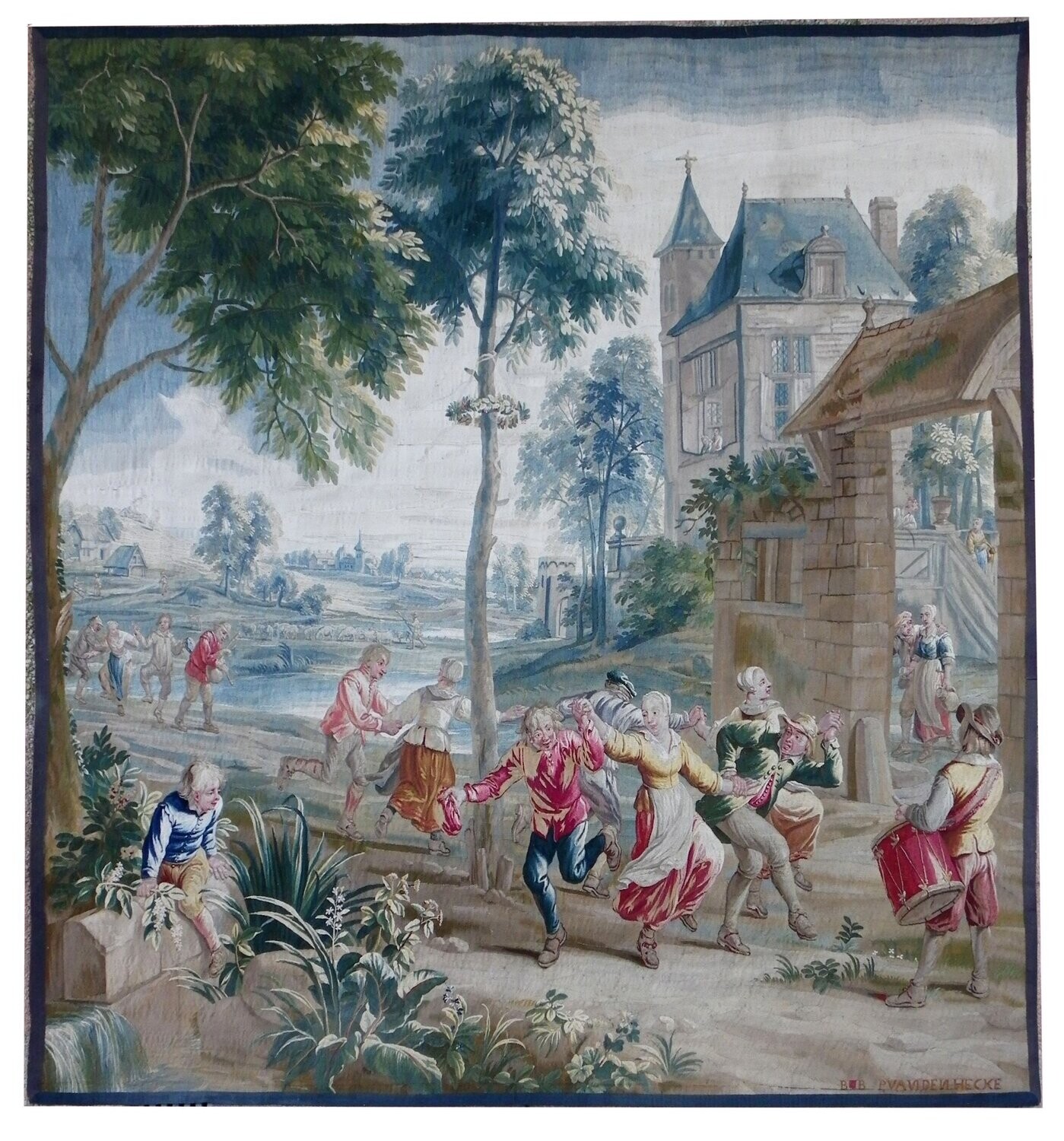 Tapisserie bruxeloise -La Danse d'après teniers - Epoque 18e siècle- Dim H 275 x L 250