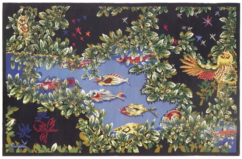 Tapisserie Aubusson de Jean Lurçat - Eloge de l'Eau - Epoque 20e - Dim:2.50Lx1.54H