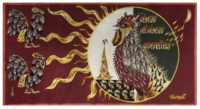 Tapisserie Aubusson de Jean Lurçat - Bel Oiseau Querelleur - Epoque 20e - Dim:L198xH101