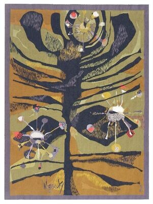 Tapisserie Aubusson de Robert Wogensky -Trois étoiles scintillent - 20e siècle - Dim:H145x104L