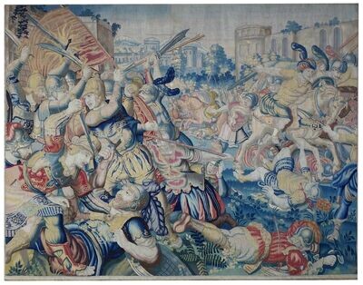 Tapisserie de Bruxelles 17e siècle - Scène de bataille - Dim: L289x231H
