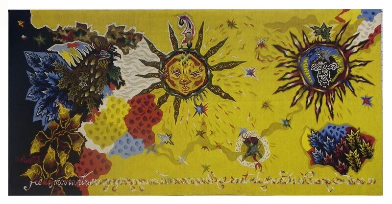 Tapisserie Aubusson de Jean Lurçat - époque 20e siècle - LE COQ ET LES ASTRES - Dim:L318x151H