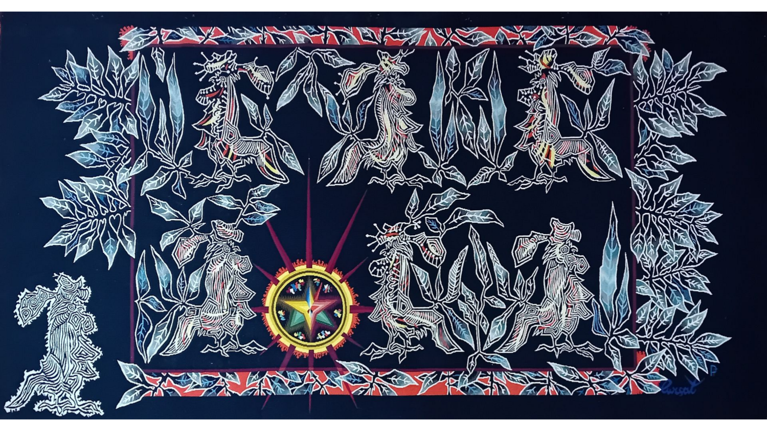 Tapisserie de Jean Lurçat- Epoque 20e siècle-LA ROSE DES VENTS -  Dim:L259x138H