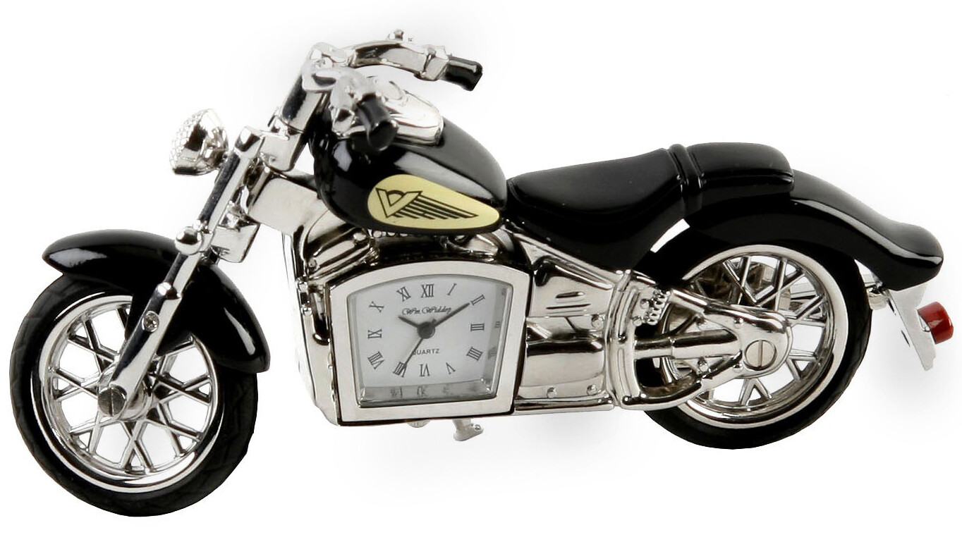 Miniatur-Uhr Quartz Motorrad schwarz