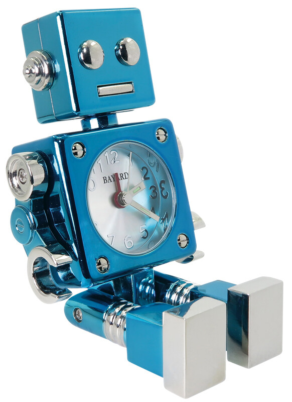 Miniatur-Uhr Quartz Roboter blau mit Wecker