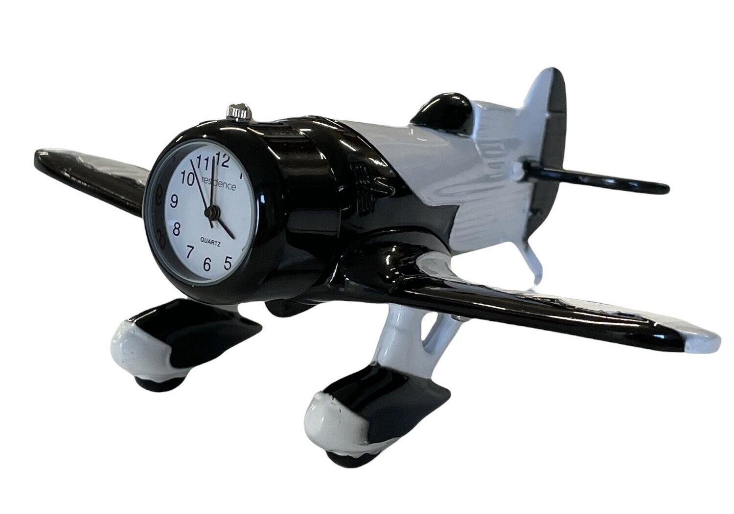 Miniatur-Uhr Quartz Flugzeug schwarz/weiss