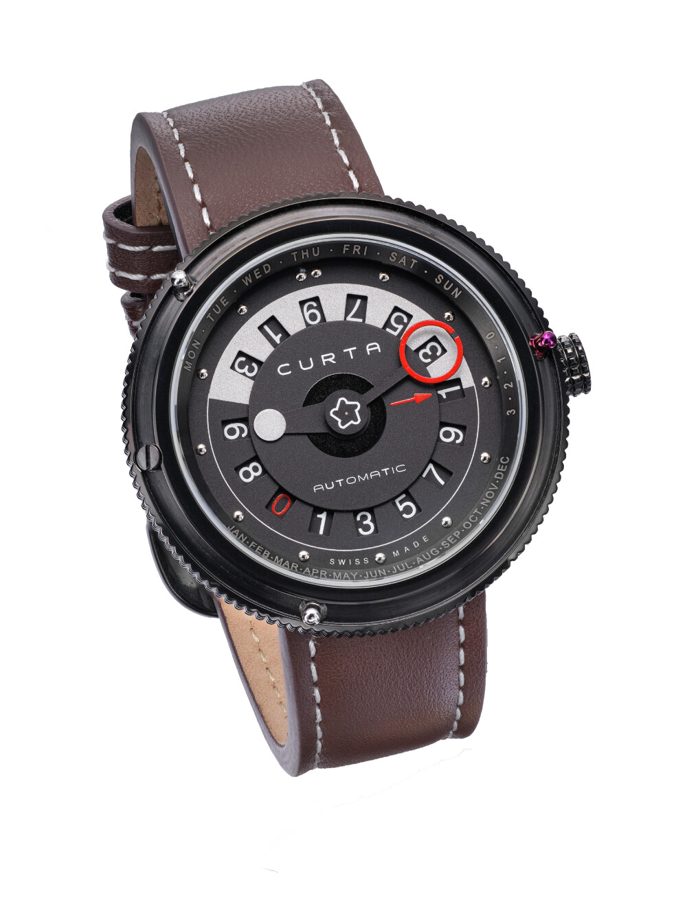 «CURTA Kalender» in black, automatic watch, swiss made