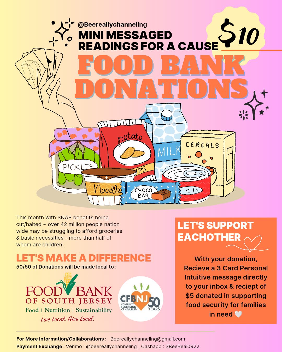 Mini Messaged Readings 4 A Cause ~ Food Bank Donations