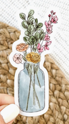 Watercolor Vase with Flower Bouquet