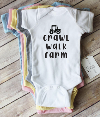Crawl, Walk Farm Bodysuit - White