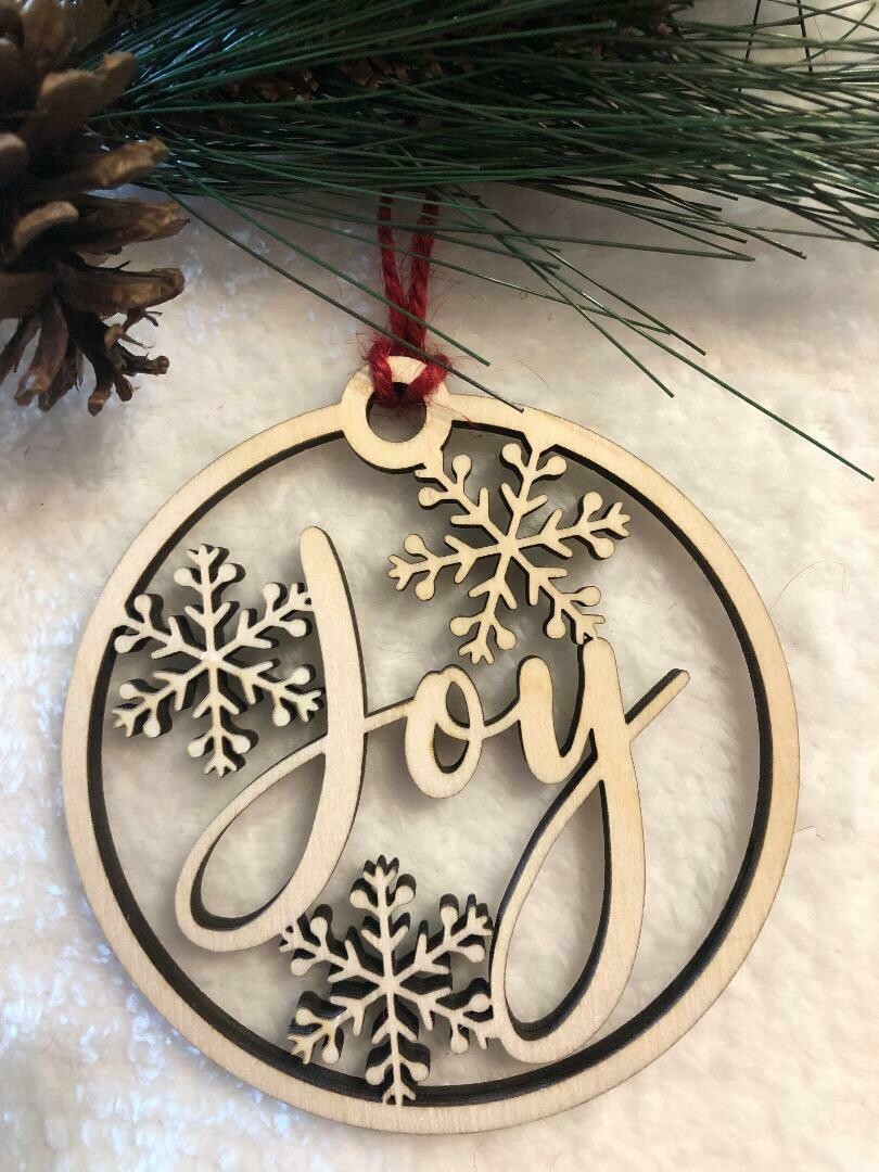 Christmas Ornament- Snowflake Design -Joy ( Script)