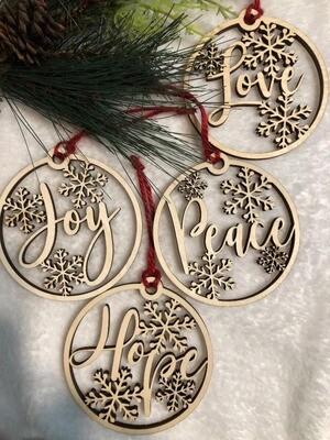 Christmas Ornaments- Snowflake Set - (Peace, Love, Joy, Hope)