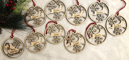 Christmas Ornament - Santa&#39;s Sleigh and Reindeer (Set of 10)