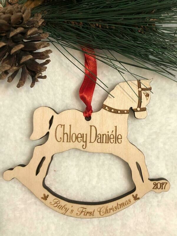 Baby&#39;s First Christmas Ornament - Rocking Horse - Personalized