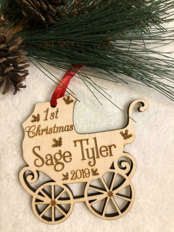 Personalized Baby Carriage - Baby&#39;s First Christmas - Vintage