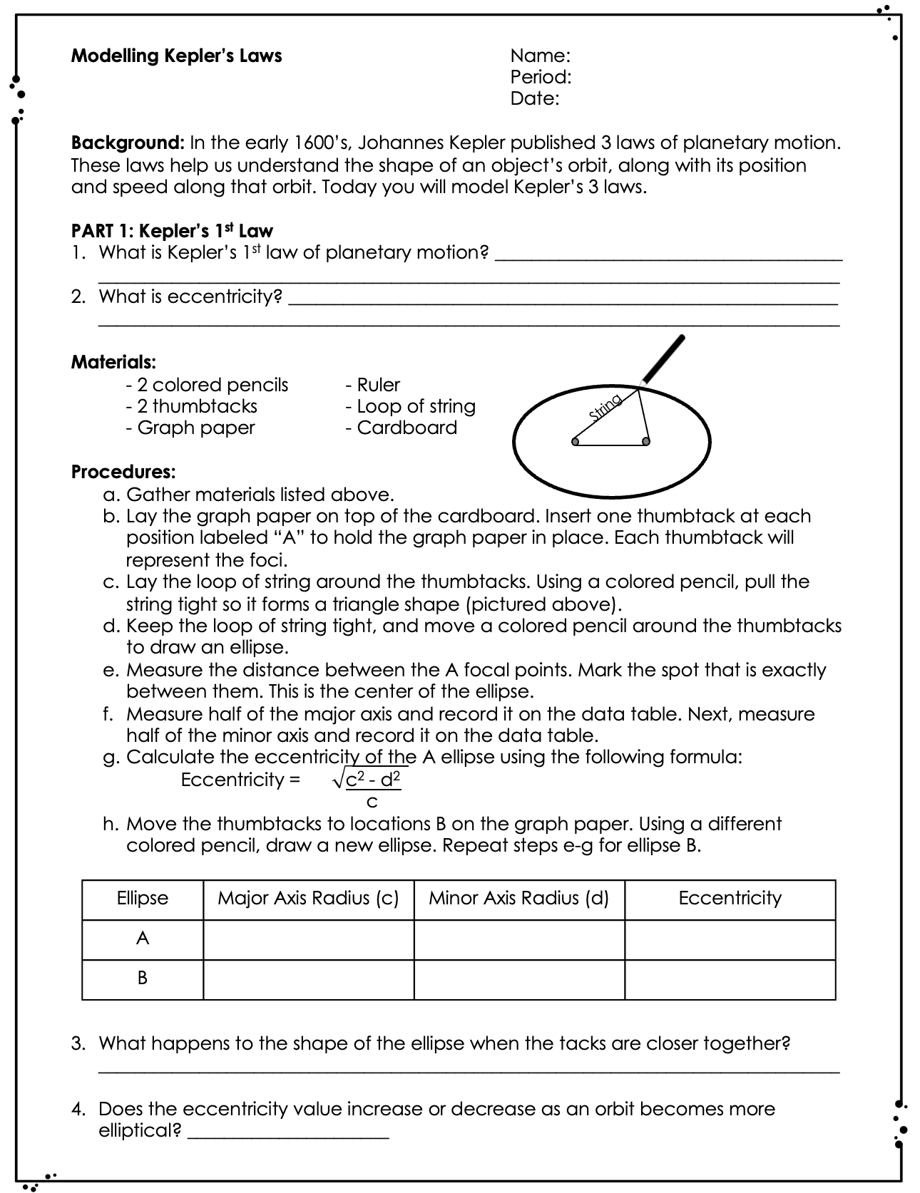 Kepler's Laws of Planetary Motion Activity - Store - Science Lessons That  Rock