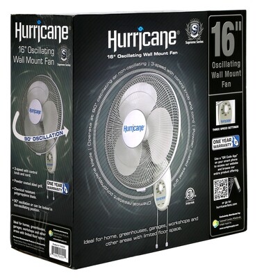 Hurricane Supreme Oscillating 2118 CFM Wall Mount Fan 3 speeds 16 inch Hurricane Supreme Oscillating 2118 CFM Wall Mount Fan 3 speeds 16 inch