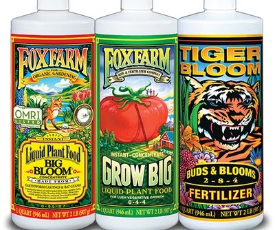 Fox Farm Trio Pack Soil Formula Start Kit 1 quart 3 quart Fox Farm Trio Pack Soil Formula Start Kit 1 quart 3 quart