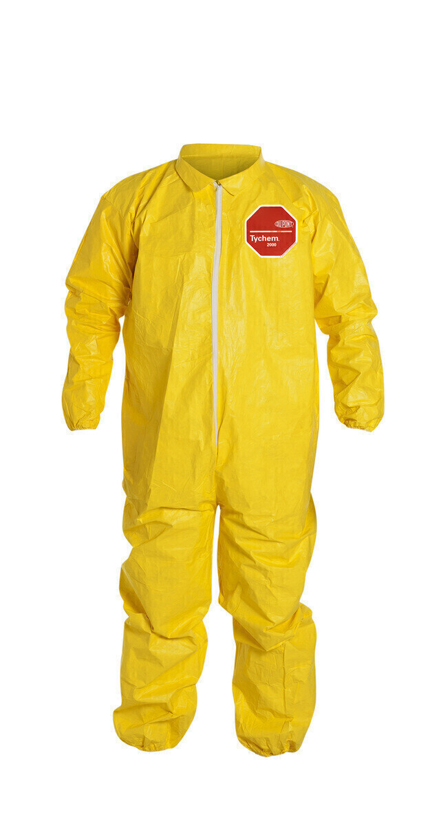 DuPont Breathable Coveralls withYellow Serged Seam, Front Zipper, Elastic Wrists/ Ankles, size: L