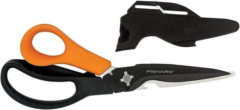 Fiskars Multipurpose Garden Pruning Shears includes Power Notch to Cut Rope, Awl Tip to Pierce, Bottle Opener, Titanium Knife with Sheath/ Tape Cutter/ Ceramic Scissors Sharpener Stainless Steel Fiskars Multipurpose Garden Pruning Shears includes Power Notch to Cut Rope, Awl Tip to Pierce, Bottle Opener, Titanium Knife with Sheath/ Tape Cutter/ Ceramic Scissors Sharpener Stainless Steel