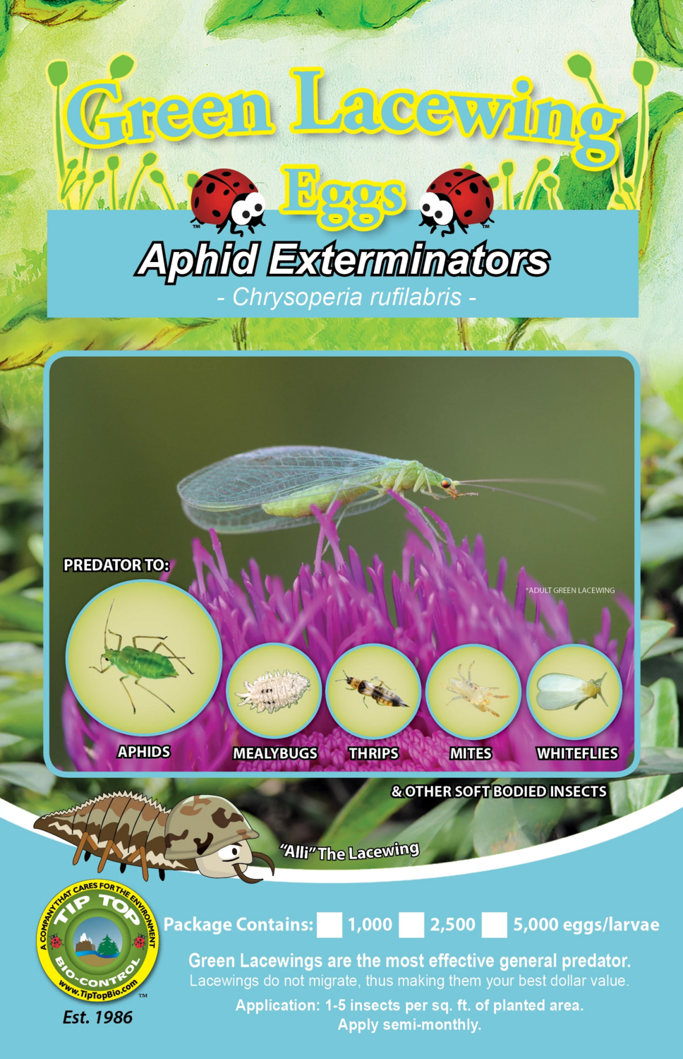 Tip Top Bio Green Lacewing Eggs Controls Aphid, Spider Mite, Mealybug, Whitefly, etc.