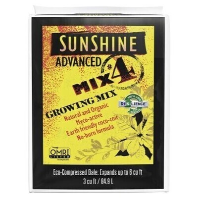 Sun Gro Sunshine #4 Mix Advanced with Myco (yellow label) Compressed Bale 3 cubic foot 85 liter 1/ each