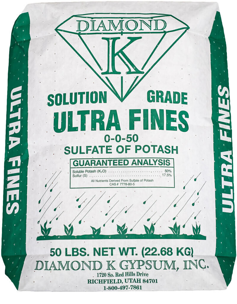 Diamond K Soluble Grade Sulfate of Potash 0-0-50 50 pound 23 kilogram 1/ each Diamond K Soluble Grade Sulfate of Potash 0-0-50 50 pound 23 kilogram 1/ each