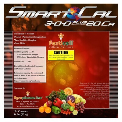 Ferticell Soluble Organic Fertilizer ProCal Plus 3-0-0 with 20% Ca with Soy Protein Hydrolysate and Calcium Carbonate