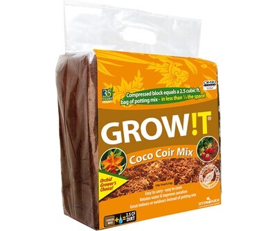 GROW!T Coco Coir Coconut Fiber Block Organic Expandable Brick 2.5 cubic foot 71 liter 9.9 pound 4.5 kilogram 1 block