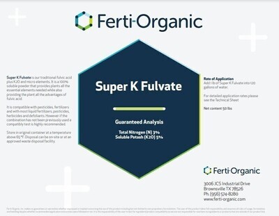 Ferti-Organic Super K Fulvate Soluble Fulvic Acid and Microelements 50 pound 23 kilogram 1/ each