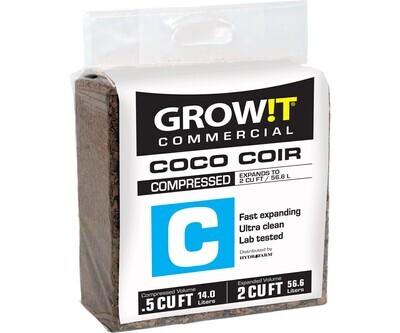 GROW!T Coco Coir Coconut Fiber Bale Commercial Expandable Brick 2 cubic foot 57 liter 11 pound 5 kilogram 1 block