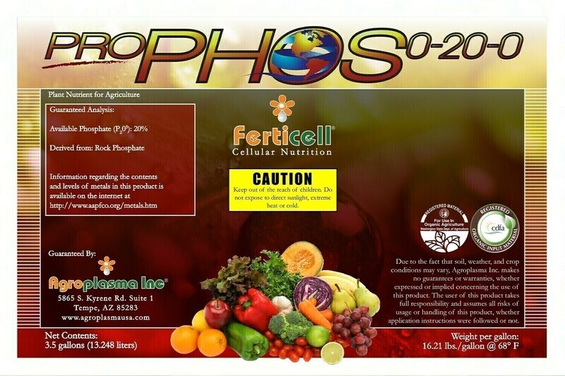 Ferticell Soluble Organic Fertilizer Pro Phos Phosphorus 0-20-0 Algae Extract 10% with Rock Phosphate, Fresh Water Algae