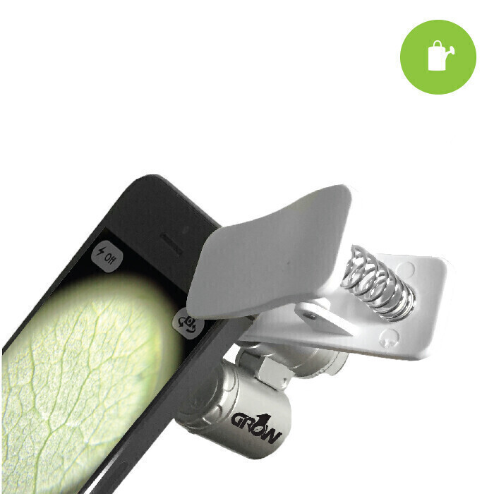 Grow1 Microscope Magnifier LED Illuminated with Phone Clip Clamp, Focusing Barrell, &amp; Fabric Carrying Pouch 60x magnification use 3 batteries LR1130 (included)