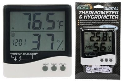 Growers Edge Digital Hygrometer Large Display Temperature, Humidity