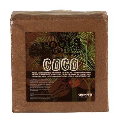 Aurora Innovations Roots Organic Coco Coir Coconut Fiber Expandable Brick 2 cubic foot 57 liter 5 kilogram 15 dry gallon 1/ each
