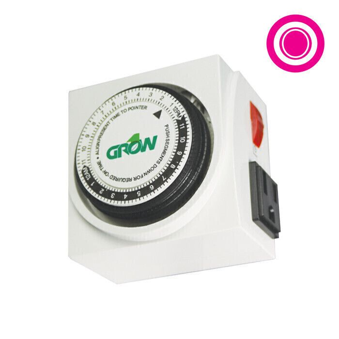 Grow1 Timer Analog Mechanical Dual Outlet 15 minute minimum up to 48 cycles/ day 120 volt 15 amp