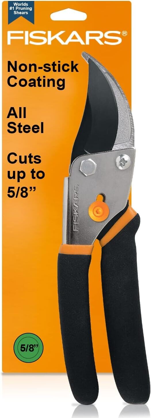 Fiskars Non-Slip Grip Bypass Pruner Stainless Steel 5/8 inch diameter cut capacity