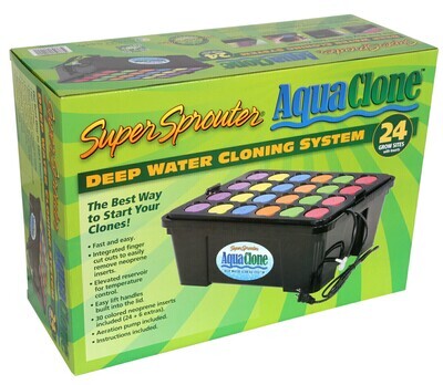 Super Sprouter Cloner Aqua Clone Deep Water Cloning Machine Complete System with 30 Neoprene Propagation Inserts 24 site