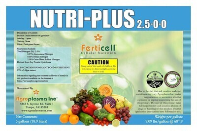 Ferticell Soluble Organic Fertilizer Nutri-Plus Amino Acids 2.5-0-0 Algae Extract 25% with Soy Bean Meal, Fresh Water Algae
